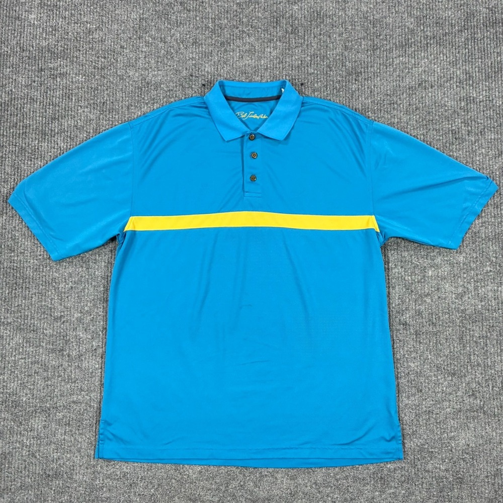 Bob Timberlake Golf Polo Shirt Mens Size Large Blue Yellow Performance Stretch